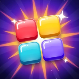 Klarro app icon: four glossy jelly cubes in red, gold, cyan and violet